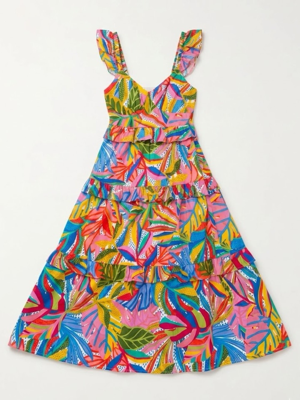 Aqua Multicolor Tropical Ruffle Dress